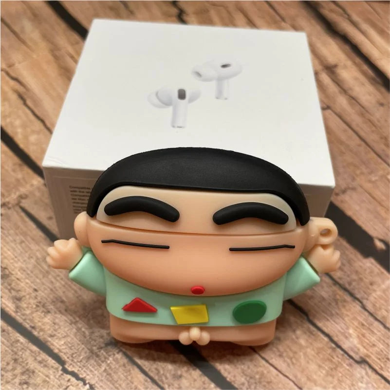 NAFA Soft Silicone Protective Case Cover with 3D Design Compatible with Apple AirPods Pro 1/2 Shockproof Case Cover 3D Design (Earbuds Is Not Included) (Shinchan)