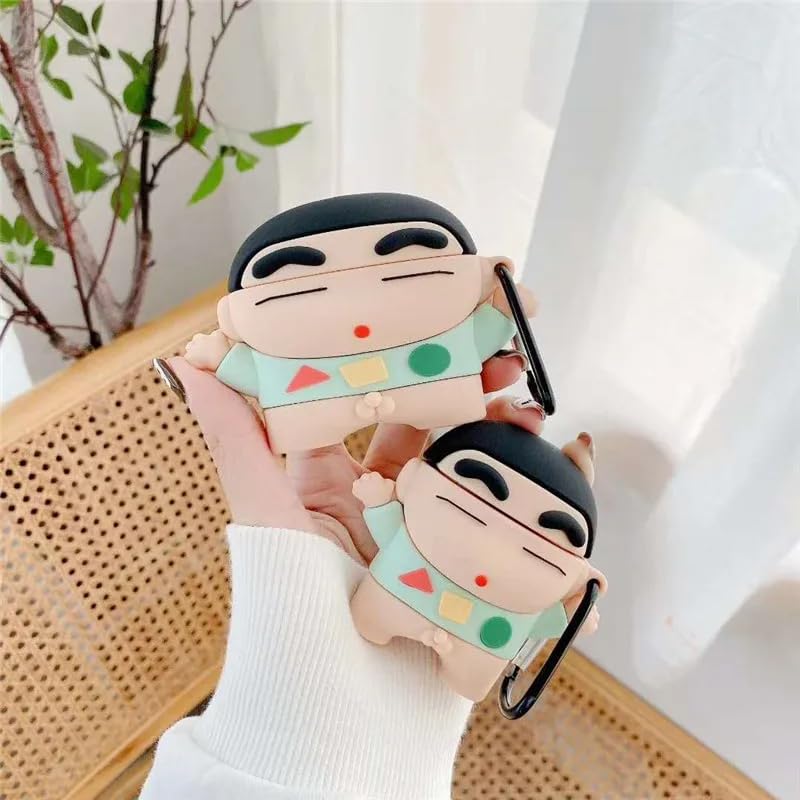 NAFA Soft Silicone Protective Case Cover with 3D Design Compatible with Apple AirPods Pro 1/2 Shockproof Case Cover 3D Design (Earbuds Is Not Included) (Shinchan)