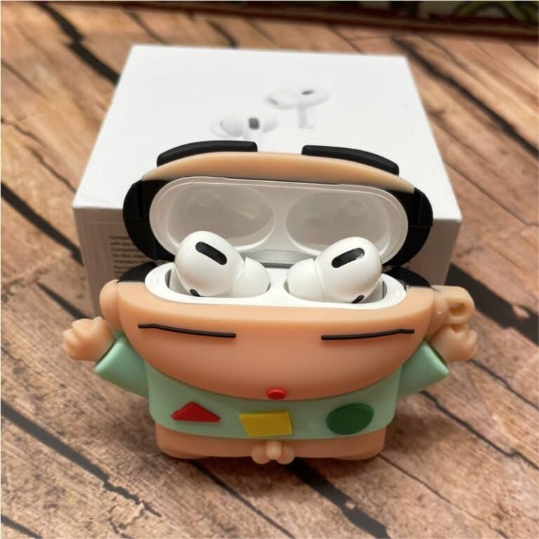 NAFA Soft Silicone Protective Case Cover with 3D Design Compatible with Apple AirPods Pro 1/2 Shockproof Case Cover 3D Design (Earbuds Is Not Included) (Shinchan)